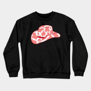 Red Cow Print Cowboy Hat Crewneck Sweatshirt